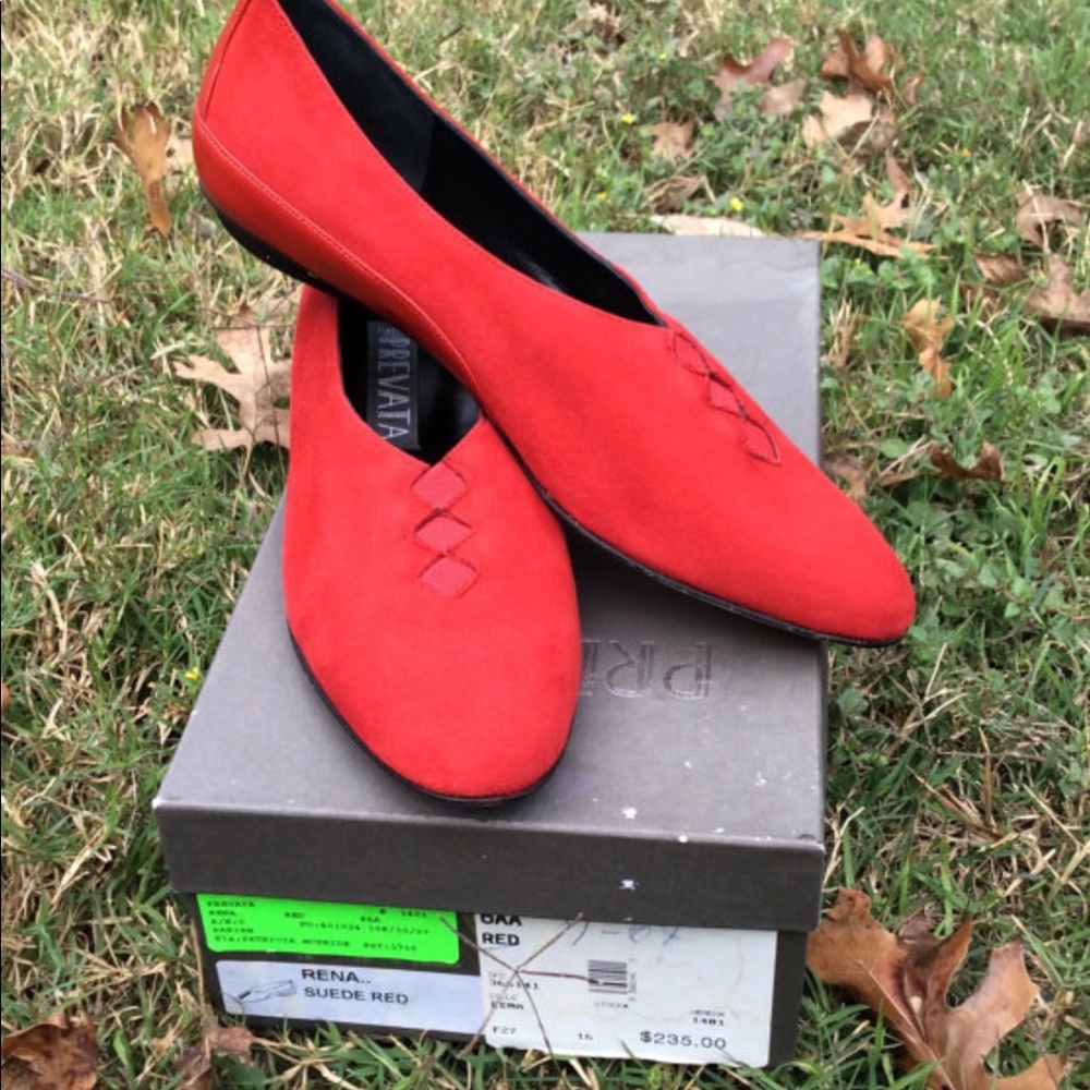 Vintage Prevata Italian Red Suede Ballet Flats 6AA
